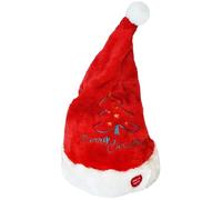 BEAHING Chapeau de noël électrique à Musique, avec Boule en Peluche Blanche, Jouet Amusant Chantant Rouge, à Piles, Ha de noël