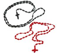 BEAHING Collier chapelet catholique noué en perles, 2 pièces, 15.8 pouces, croix noire et rouge, chaîne légère pour femmes et hommes, souvenir