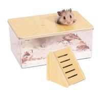 BEAHING Conteneur de Bain de Sable pour Hamster, 2 pièces, avec échelle, boîte Sable Transparente, Kit Salle Douche pour Lemming, gerbilles, Petits Animaux Compagnie