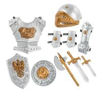 BEAHING Costume de Chevalier pour Enfants 10 pièces/Ensemble simulé, Armure de Chevalier médiéval Comprenant Un Casque, Un Bouclier, des épées, Une Hache, des Costumes pour Enfants, Jeu rôle, cospla