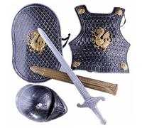 BEAHING Costume de Chevalier pour Enfants, Ensemble de 4 pièces, Armure médiévale à Motif Dragon avec Casque, Bouclier, épée pour Jeu rôle, Cosplay et Halloween
