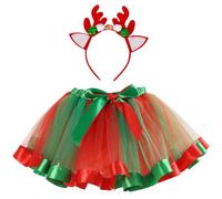 BEAHING Costume de Danse de noël pour Fille, 2 pièces/Ensemble, Jupe noël avec Bandeau Renne, Tenue pour Fan