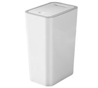 BEAHING Coubelle de salle de bain blanche, bac de salle de bain mince 10L Plastique en plastique poubelle de salle de bain blanche avec couvercle de presse et poignée de rainure intégrée