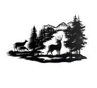 BEAHING Décoration murale de la scène de la montagne, Metal Mountain Wall Art Forest Deer Scene suspendue Sculpture pour la maison