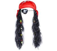 BEAHING Ensemble de Costume de Pirate avec Dreadlock Wig Eye Patch Bandana, Déguisement Capitaine pour la fête d'halloween