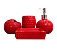 BEAHING Ensemble de Salle de Bain Rouge, Accessoires en céramique, Comprend Un Porte-Brosse à Dents, gobelet, Distributeur Lotion, Porte-Savon, décor noël, 4 pièces
