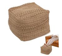 BEAHING Housse de Pouf Ethnique carrée 17x17x13 Pouces, Repose-Pieds Amovible en Lin et Coton (Noyau Non Inclus)