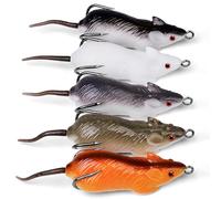 BEAHING Leurre de pêche aux Rats 5 pièces biomimétique 2.36, leurres de Souris leurres pêche réalistes 3D avec 2 hameçons Pointus, appât Flottant pour lac rivière