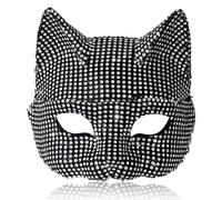 BEAHING Masque de Chat : 7, 5 x 6, 3 Demi-Visage, Masque de Femme Chat Sexy avec Strass Brillant, Cosplay pour déguisement fête Danse d'halloween.
