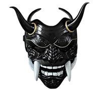 BEAHING Masque Oni Japonais en Latex - Hannya Samurai Plein Visage Effrayant Avec Corne d'Ox