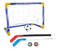 BEAHING Mini Ensemble de Football de Hockey 2 en 1 avec Mini Filet But, bâton Hockey, Football et Ensemble But à Pompe à Balle pour