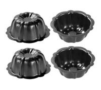 BEAHING Mini moules de flan, mini-poêles à gâteau, 4pcs 4 pouces Moules de flan en acier en carbone antiadhésif, boulangerie forme fleur pour cupcake, pain, Bavarois, brownie