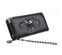 BEAHING Portefeuille Long, Porte-Monnaie de Bourse du Crâne Punk avec 8 Emplacements de Cartes, 3 Compartiments, Sac en PU et Polyester Noir pour Femmes
