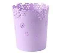 BEAHING Poubelle en plastique, poubelle à fleurs creuses peut rond le bac à bac à fleurs de dentelle contenant des ordures pour le bureau à domicile m violet, 22,5x19x15,5 cm