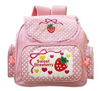 BEAHING Sac à dos étanche pour filles, sac d'école sur le thème des fraises, joli à livres avec fermeture éclair en dentelle, 12x5x15 pouces, cadeaux Kawaii