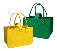 BEAHING Sacs d'épicerie réutilisables, paquet de 2 sacs fourre-tout, sac en feutre 12x7x8 pouces avec poignée, courses réutilisables pour voyage pique-nique (jaune + vert)
