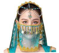 BEAHING Voile de Danse du Ventre élégant Danse tribale avec chaîne Indienne délicate avec Sangle réglable, Accessoire de Costume Princesse Jasmine pour Femme, Spectacle, déguisement, fête