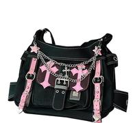 BEAHING Y2k Sac à main gothique en cuir PU capacité Punk Goth Sac à bandoulière avec sangle réglable pour femmes et filles