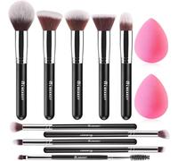 Beakey Pinceaux Maquillages Professionnel, Pinceau Maquillage Pour Fond De Teint Blush L'anti-Cernes Fard À Paupières Poudre Libre, Avec Blender Eponge(10+2pcs, Noir/Argent)