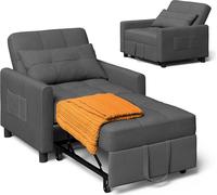Xbro Fauteuil Chauffeuse 1 Place,3 en 1 Convertible Fauteuil-lit avec Fonction Lit, Canapé-lit Réglable avec Coussin et Sac, Fauteuil avec Fonction Lit pour Petit Appartement (Gris foncé)