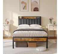 Bealife BF25 Twin Bed, Lit plateforme standard, 220,5 x 120 x111 cm, Sommier métallique avec tête de lit escamotable, stable -Gris foncé