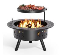 Bealife Bol de feu avec grille et tisonnier, Ø91 cm Bols de feu pour le jardin, panier de feu multifonctionnel avec tisonnier pour le jardin, noir