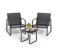 Bealife Ensemble de Meubles de Jardin 3 Pièces Salon de Jardin en métal et textilène avec 2 Fauteuils et 1 Table en Verre, Meubles Terrasse pour Patio, Jardin et Extérieur (Noir) (Lot de 3)