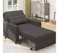 Bealife Fauteuil avec Poches Latérales, Fauteuil Convertible 1 Place, Chauffeuse lit Convertible Dossier, Fauteuil pour Salon, Chambre, Bureau(Gris foncé)