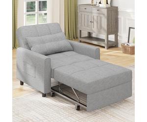 Bealife Fauteuil Chauffeuse Lit 1 Place, 3 en 1 Convertible Fauteuil-lit avec Dossier Réglable, Coussin, Poches Latérales, pour Studio ou Petite Espace (Gris Clair)