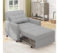 Bealife Fauteuil Convertible 1 Place avec Poches Latérales, Chauffeuse Lit Pliable 3 en 1 avec Dossier Réglable, Canapé-Lit d’Appoint Rembourré en Tissu de Lin pour Salon, Chambre, Bureau, Gris Clair