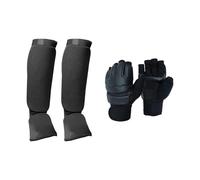BEALIFE Jambières Noires à Sangles élastiques réglables, protège-Tibias pour Kickboxing et entraînement, Protections Souples pour Le Cou-de-Pied et Le Sparring, Noir, L