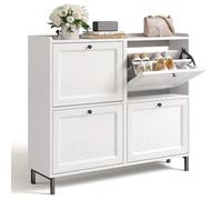 Bealife Meuble à Chaussures avec 4 Abattants-Armoire à Chaussures Fine et Moderne avec Plafond Clôturé, Rangement Entrée/Couloir, 99x24x91cm, Capacité 16 Paires, Blanc