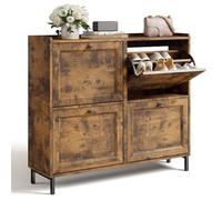 Bealife Meuble à Chaussures avec 4 Abattants-Armoire à Chaussures Fine et Moderne avec Plafond Clôturé, Rangement Entrée/Couloir, 99x24x91cm, Capacité 16 Paires, Rétro