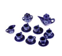 BEALIFE Service de Table Miniature Exquis pour Maison de poupée, 15 pièces, Comprenant Un Service à thé en Porcelaine, Une théière, Une Assiette et Soucoupe, Ainsi Qu' Tasse à café Miniature