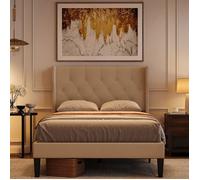 Xbro Lit Rembourré 120 x 200 cm,Forme Rembourré avec Support de Lattes en Bois,Lit Simple,Facile à Assembler et Stable,20 cm de Rangement,Beige