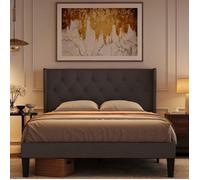 Bealife Structure de Lit - 140 x 200 cm - Lit Rembourré - Lattes en Bois de Spin - Lit Simple - 20 cm de Rangement - Gris Foncé