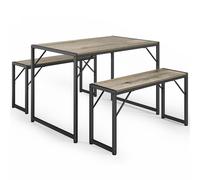 Bealife Table à manger, ensemble de tables de cuisine avec pour 4 personnes (2 bancs inclus), facile à monter, étanche & durable, pour la maison & le bureau,Gris