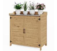 Bealife Table à Plantes avec Rangement, Table de Rempotage Extérieure, Armoire de Rangement de Jardin avec Plan de Travail avec étagère Mobile pour Jardin, Balcon, Terrasse, 98 x 48 x 95 cm, Naturel