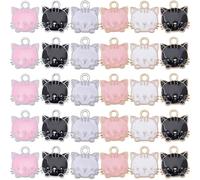 BEAMARKER 1 Boîte 36 Pièces 6 Couleurs Tête de Chat Charm Émail Animal Charm En Vrac Métal Mini Mignon Tête de Chaton Chaton Pendentif Animal de Compagnie Fabrication de Bijoux Boucles d'oreilles Coll
