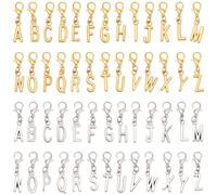 BEAMARKER 1 Boîte 52Pcs Billets alphabétiques A-Z Clip de lettre initiale sur charms avec fermoir en alliage de homard Or Argent Lettres majuscules Pendants pour porte-clés Bracelets Porte-cartes Joai