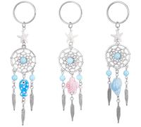 BEAMARKER 1 boîte de 3 porte Clés Attrape Rêves Breloques Estivales en Alliage Motif Tortue Poisson et Conque Perles Colorées Sur le Thème de L'Océan et de la Mer Anneaux Métalliques pour Porte Clés S