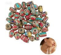 BEAMARKER 1 boîte de 50 perles du Népal Perles Turquoise Tibétaines Perles Rondes Colonnes et Cubes D'Indonésie Breloques Bouddha Artisanales pour la Création de Bijoux (Boucles D'Oreilles Colliers Br