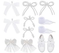 BEAMARKER 10 pièce de Breloques pour Chaussures en Dentelle Perlée avec Nœud Papillon pour Décorer Baskets et Autres Accessoires. Ces Breloques Blanches en Dentelle Permettent de Créer Soi Même des Bo