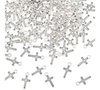 BEAMARKER 100Pcs Pendants mini-croix Pendants de croix Nonque en argent Pendants de croix Liens Pendants de croix pour la fête de Pâques Bijoux Mubarak Fabrication de bracelets Colliers Pendants d‘ore