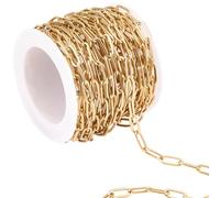 BEAMARKER 16.4ft/5m Véritable 18K Or Placé Trombone Chaîne Rouleau en Acier Inoxydable 4.2mm Largeur Soudé Ovale Lien Câble Chaîne avec Bobine pour DIY Femme Bijoux Fabrication Fournitures Collier Bra