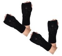 BEAMARKER 2 paire de Mitaines en Crochet pour Femme Chaudes Tricotées Motif Feuilles Creuses avec Trou pour le Pouce Mitaines pour la Saisie la Conduite la Randonnée L'Extérieur Par Temps Froid Noires