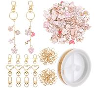 BEAMARKER 222Pcs Lip Gloss DIY Trousses de Fabrication de Porte-clés incluent des chaînes en Or 10m charmes en émaillage Rose pendentifs bagues de Saut Ouvert fermoirs de Porte-clés en Alliage