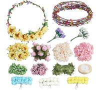 BEAMARKER 229Pcs Couronnes de fleurs DIY Kit de fabrication Créez votre propre couronne de fleurs Couronne de s Boucles d‘oreilles Kit artisanal Cheveux de fée fleuris faits main Accessoires pour déco