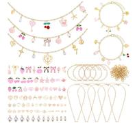BEAMARKER 310 pièces Kit de fabrication de collier bracelet en or jaune comprend 5 trombone chaîne bracelet 5 trombone chaîne collier alliage émail charm perle pendentif pour cadeau débutant de fabric