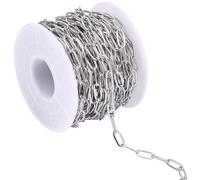 BEAMARKER 32.8ft/10m Chaîne de Trombone argentée en Acier Inoxydable 4.2mm de Largeur soudée Ovale maillon câble chaîne Rouleau en Vrac avec Bobine pour Bricolage Femme Bijoux Fabrication Fournitures